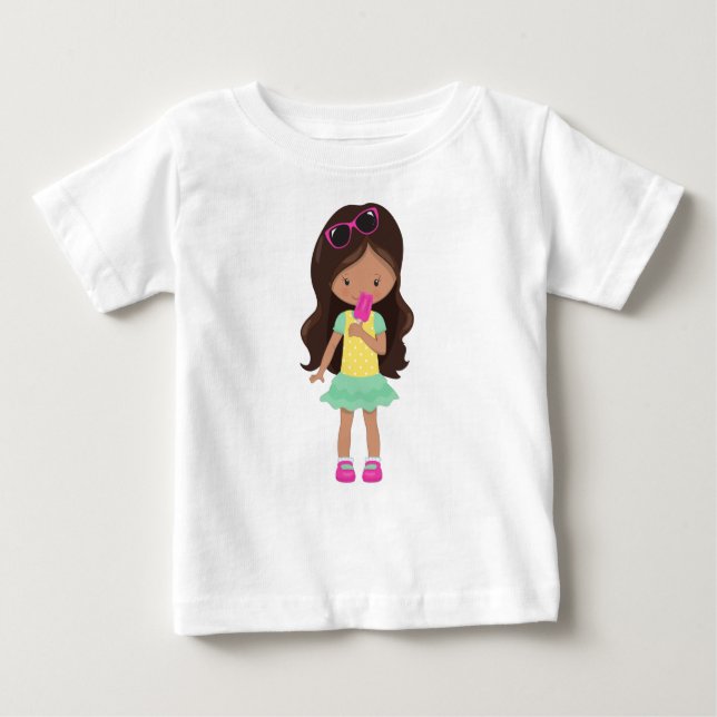 T-shirt Pour Bébé Fille Avec Crème De Glace, Fille Latina, Mignonne  (Devant)