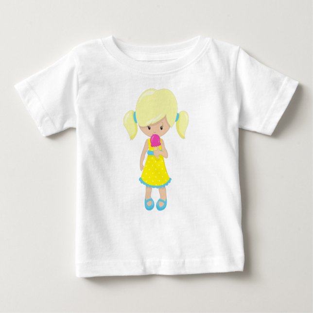 T-shirt Pour Bébé Fille avec glace, jolie fille, cheveux blonds (Devant)