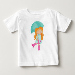 T-shirt Pour Bébé Fille Avec Parapluie, Fille En Manteau De Pluie, C