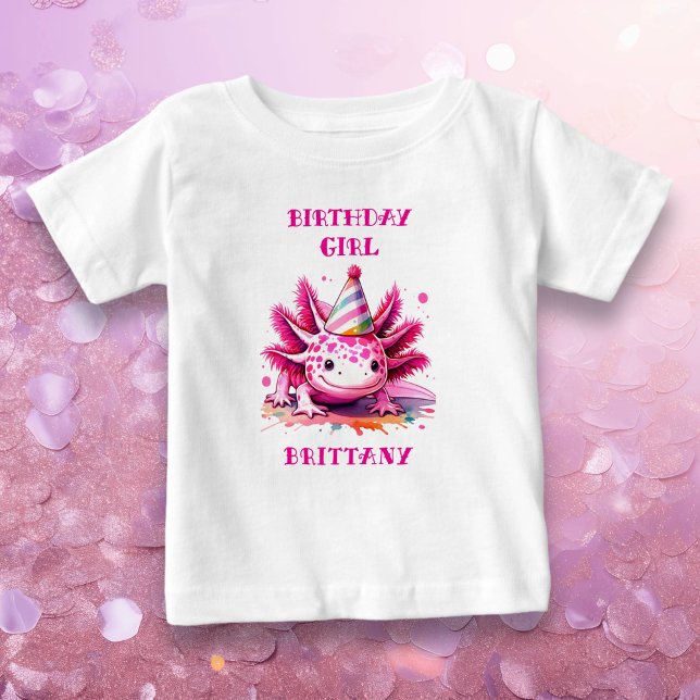 T-shirt Pour Bébé Fille Axolotl Rose Personnalisée d'anniversaire (Créateur téléchargé)