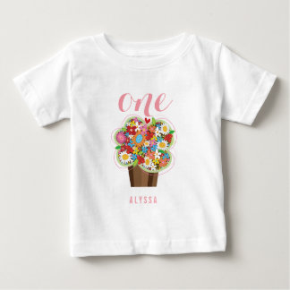 T-shirt Pour Bébé Fille Cupcake Fleurs de Printemps 1er Anniversaire