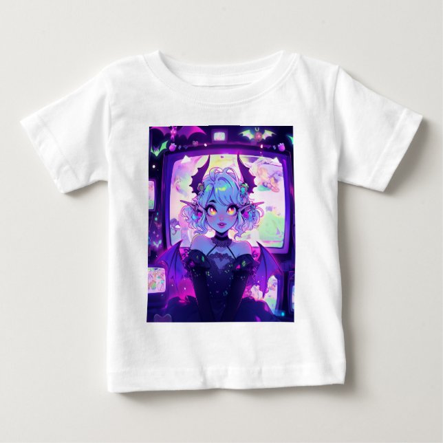 T-shirt Pour Bébé Fille d'anime de fantasy cyberpunk gothique démoni (Devant)