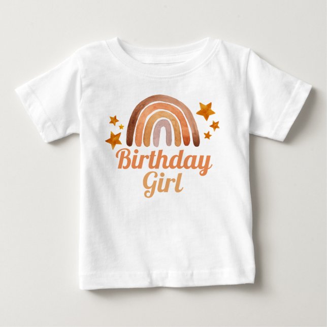 T-shirt Pour Bébé Fille d'anniversaire Aquarelle Boho Arc-en-ciel et (Devant)