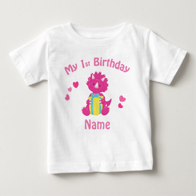 T-shirt Pour Bébé Fille d'anniversaire Dinosaure rose chemise person (Devant)