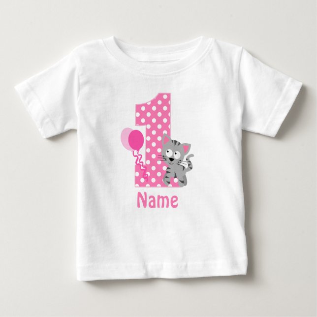 T-shirt Pour Bébé Fille d'anniversaire Kitty Chat rose chemise perso (Devant)