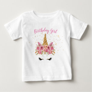 T-shirt Pour Bébé fille d'anniversaire magique monogramme floral uni