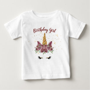 T-shirt Pour Bébé fille d'anniversaire magique monogramme floral uni