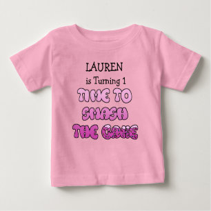 T-shirt Pour Bébé Fille d'anniversaire, nom et âge, Chemise de gâtea