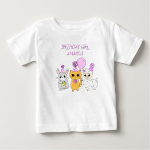 T-shirt Pour Bébé Fille d'anniversaire personnalisée LLama, chaton e