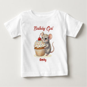 T-shirt Pour Bébé Fille d'anniversaire personnalisée   Souris mignon