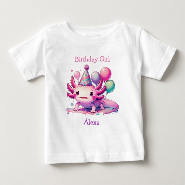 T-shirt Pour Bébé Fille d'anniversaire personnalisée | Thème Axolotl (Devant)