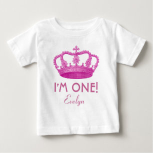 T-shirt Pour Bébé Fille d'anniversaire Royal Princess Crown Un an