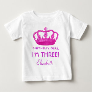 T-shirt Pour Bébé Fille d'anniversaire Royal Princesse Couronne 3 an