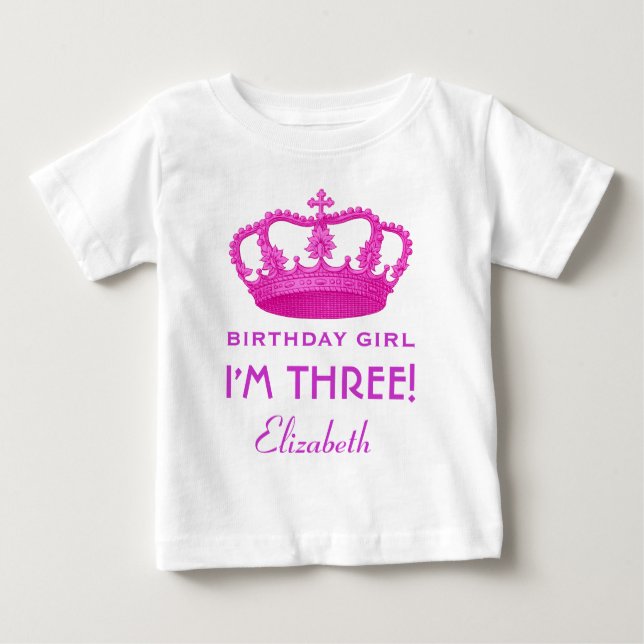T-shirt Pour Bébé Fille d'anniversaire Royal Princesse Couronne 3 an (Devant)