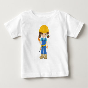 T-shirt Pour Bébé Fille de construction, Cheveux Brown, Fille mignon