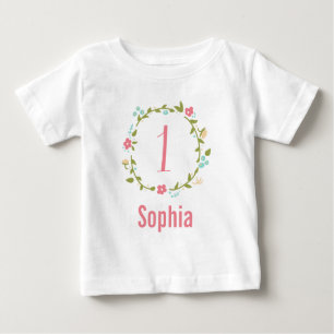 T-shirt Pour Bébé Fille de couronne fleurie 1er anniversaire Personn