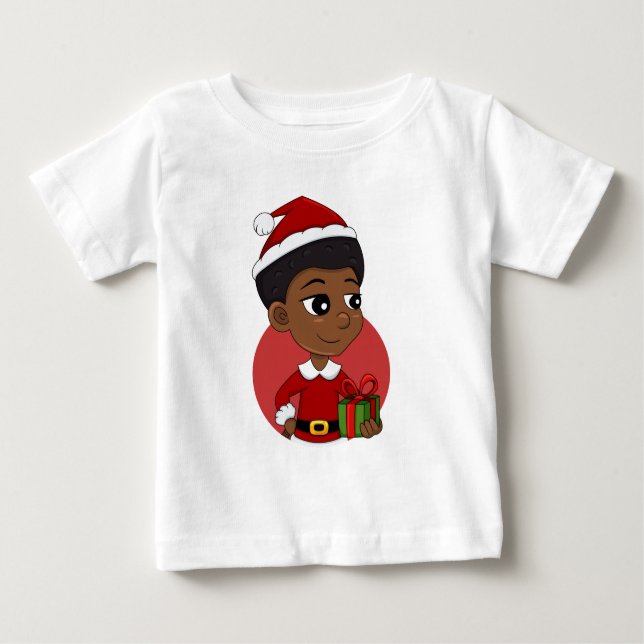 T-shirt Pour Bébé Fille de Noël avec un dessin animé afro (Devant)