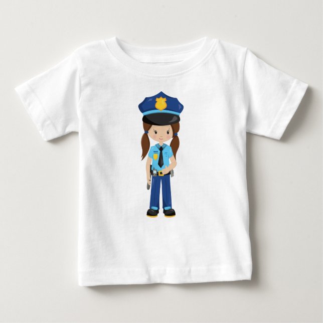 T-shirt Pour Bébé Fille de police, Policier, Flic, Cheveux bruns (Devant)