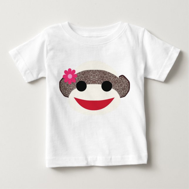 T-shirt Pour Bébé Fille de Singe Rose Sock (Devant)