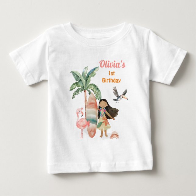 T-shirt Pour Bébé Fille du 1er anniversaire de la plage tropicale d' (Devant)