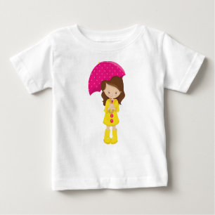 T-shirt Pour Bébé Fille En Manteau De Pluie, Fille Avec Parapluie, C