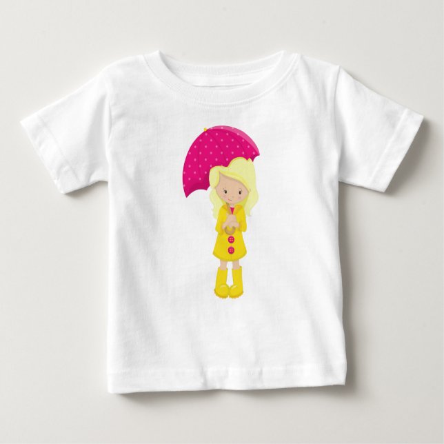 T-shirt Pour Bébé Fille En Manteau De Pluie, Fille Avec Parapluie, C (Devant)