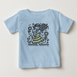 T-shirt Pour Bébé "Fille Fantaisiste avec Chat"