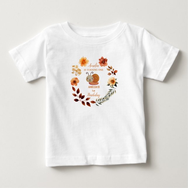 T-shirt Pour Bébé Fille fleur sauvage personnalisée 1er anniversaire (Devant)