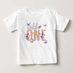 T-shirt Pour Bébé Fille florale Anniversaire   Wild & Onederful
