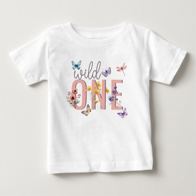 T-shirt Pour Bébé Fille florale Anniversaire | Wild & Onederful (Devant)