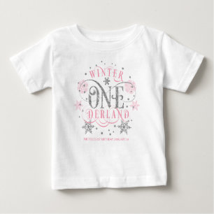 T-shirt Pour Bébé Fille, Hiver ONEderland, argent rose 1er anniversa