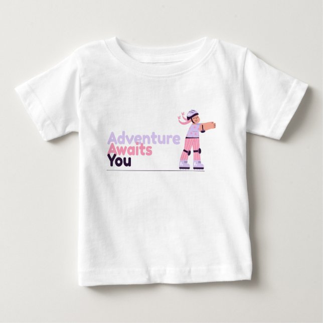 T-shirt Pour Bébé Fille Jouer avec des patins rose (Devant)