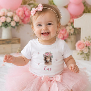 T-shirt Pour Bébé Fille Mignonne Rose Floral Cheval Premier Annivers