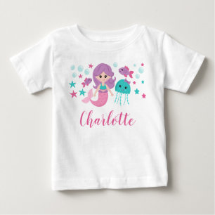 T-shirt Pour Bébé Fille personnalisée par sirène mignonne