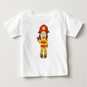 T-shirt Pour Bébé Fille pompier, Pompière femme, Cheveux Brown