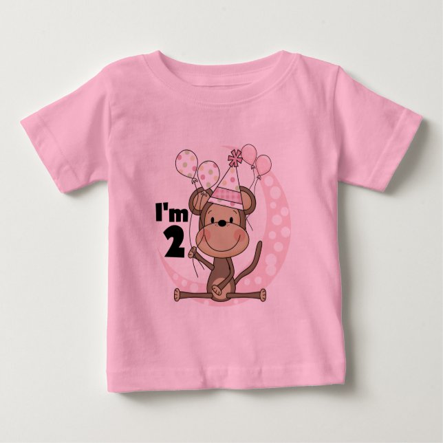 T-shirt Pour Bébé Fille singe en Casquette de fête 2e anniversaire (Devant)