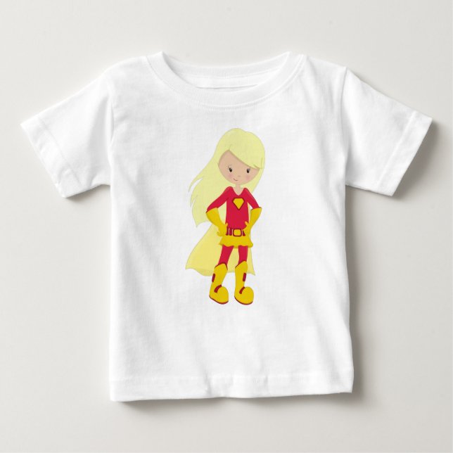 T-shirt Pour Bébé Fille super-héroïne, Cheveux Blonds, Héros, Costum (Devant)