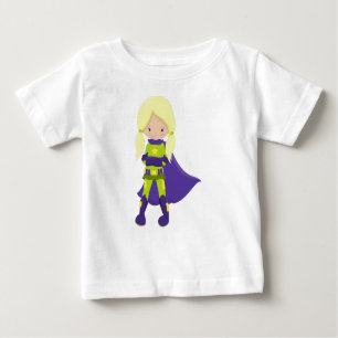 T-shirt Pour Bébé Fille Superhero, Cheveux Blonde, Héros, Cape Viole