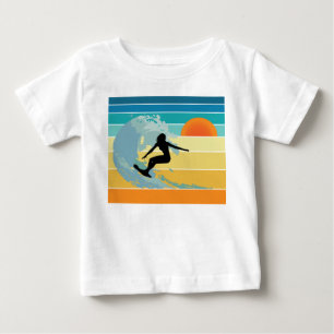 T-shirt Pour Bébé Fille surfeuse coucher de soleil vintage