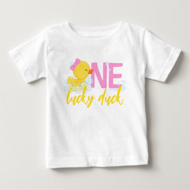 T-shirt Pour Bébé Fille un chanceux canard aquarelle Ducky 1er anniv (Devant)