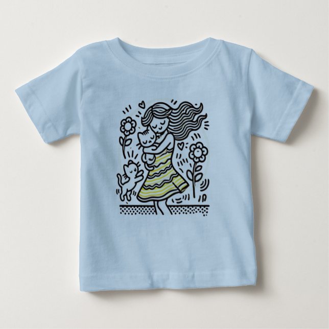 T-shirt Pour Bébé "Fille Whimsical avec Kitten (Devant)