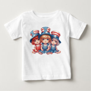 T-SHIRT POUR BÉBÉ FILLES ADORABLES HABILLÉES EN ROUGE BLANC BLEU