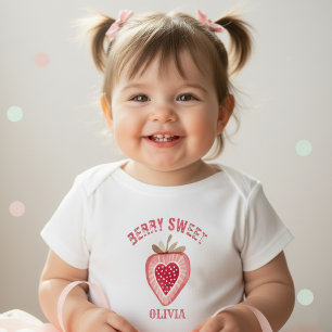 T-shirt Pour Bébé Filles au Fraise Anniversaire Sucré aux Fruits Rou