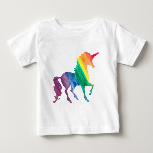T-shirt Pour Bébé Filles Cool Rainbow Unicorn Aquarelle Enfants (Devant)