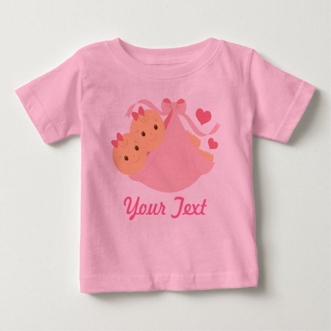 T-shirt Pour Bébé Filles jumelles personnalisées roses (Devant)