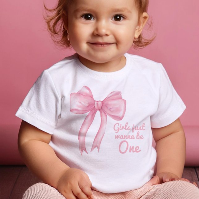 T-shirt Pour Bébé Filles Juste Wanne Be One Rose Bow Coquette Annive (Créateur téléchargé)
