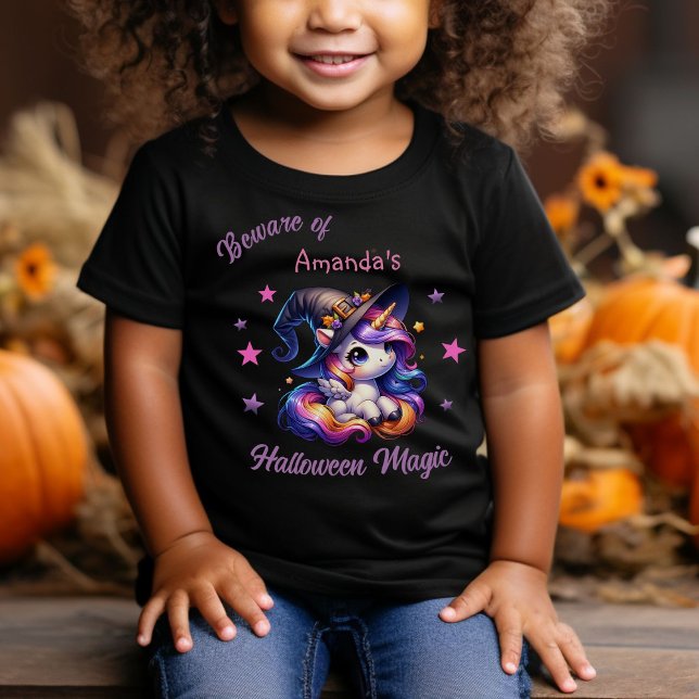 T-shirt Pour Bébé Filles Licorne Douce Halloween Nom Personnalisé (Créateur téléchargé)