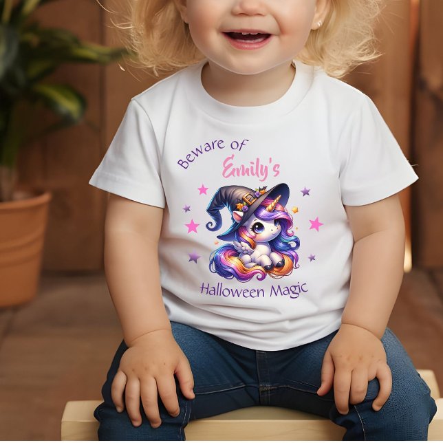T-shirt Pour Bébé Filles Licorne Douces Halloween avec nom (Créateur téléchargé)
