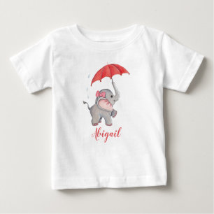 T-shirt Pour Bébé Filles mignonne Aquarelle Eléphant Nom personnalis