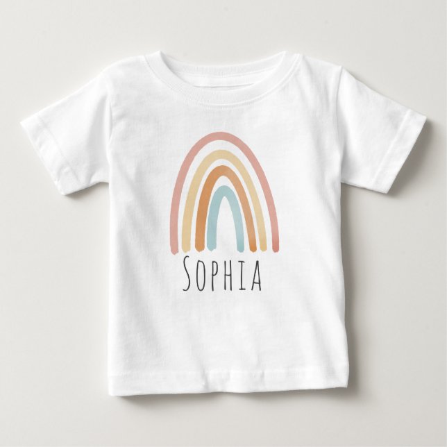T-shirt Pour Bébé Filles mignonnes Boho rose Aquarelle Arc-en-ciel (Devant)
